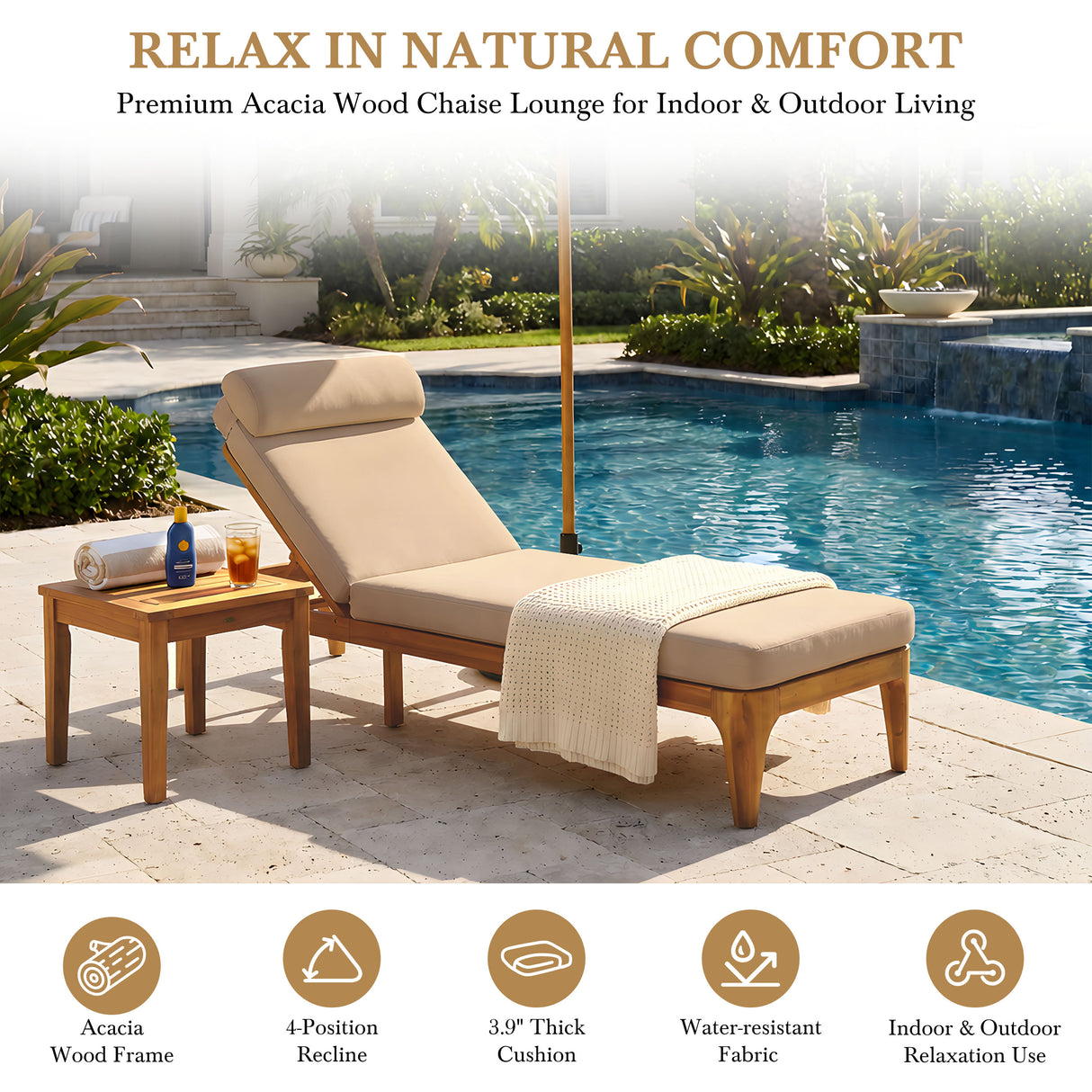 TOPMAX Acacia Wood Chaise Lounge Set of 2