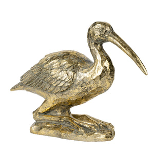 Kneeling Crane Figurine, 7.1 x 10.4 x 3 Inches, Antique Gold