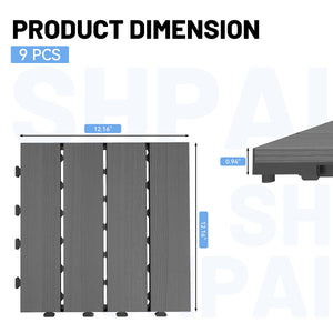 9 Pcs Interlocking Deck Tiles, 12" x 12" HDPE Outdoor Flooring