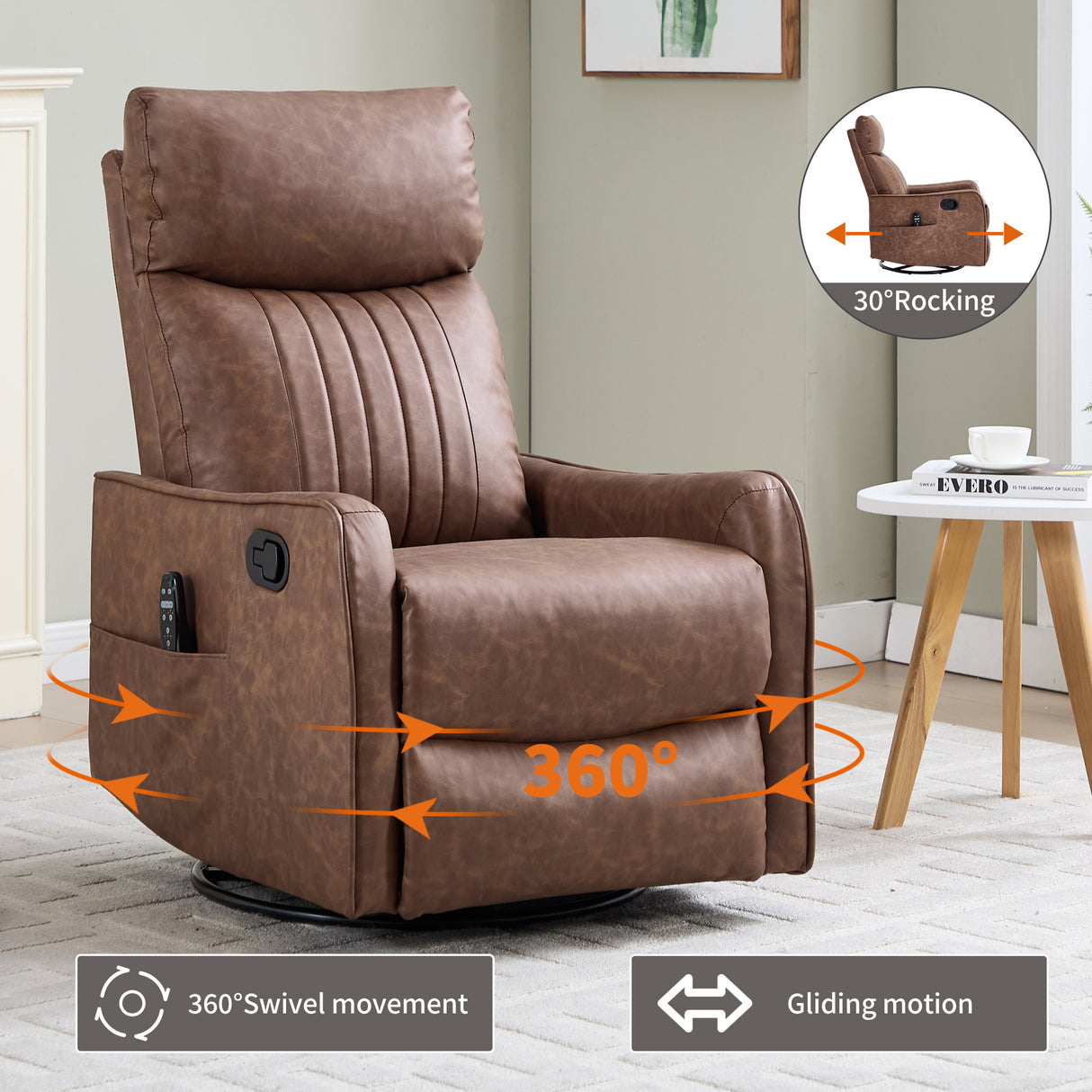 Brown Heat Massage Manual Recliner Chair