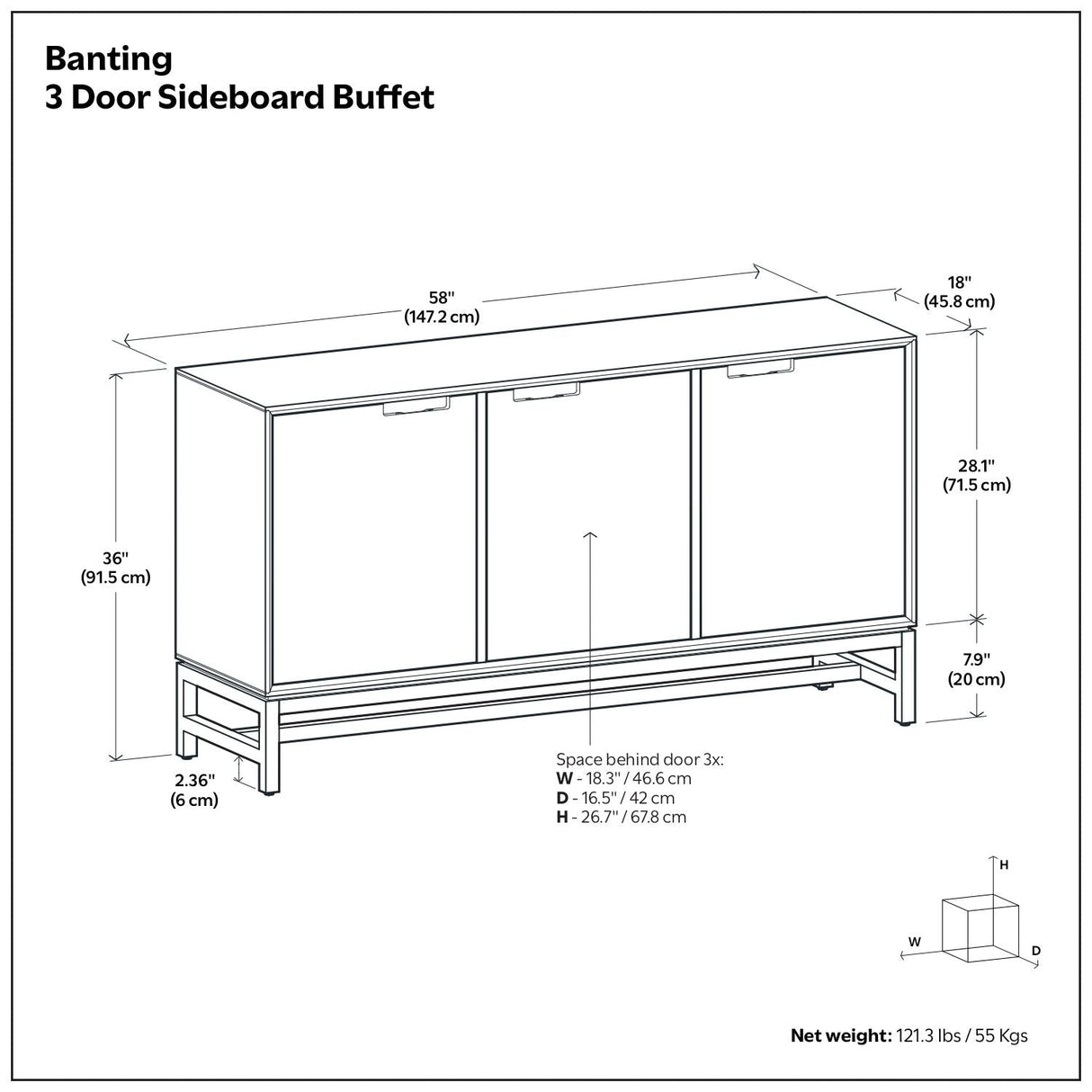 Banting - 3 Door Sideboard Buffet With Adjustable Shelves - Natural Walnut
