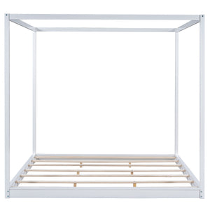 Wood Canopy Platform Bed With Support Legs And Airflow Slats