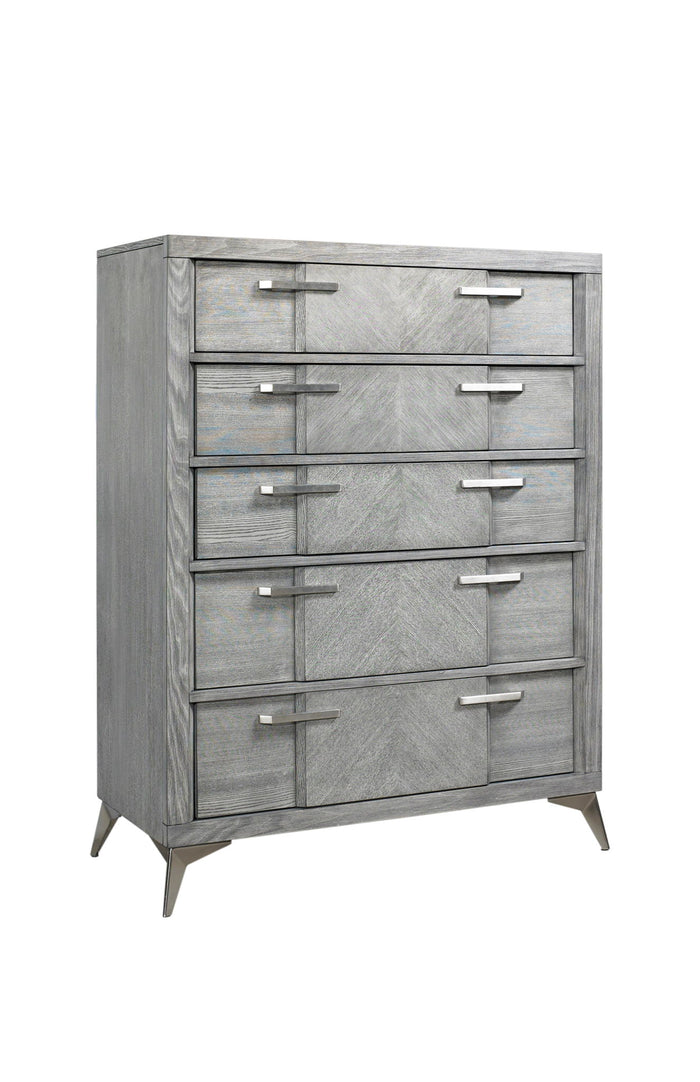 5 Drawer Chest with Book Matched Veneers - Gray
