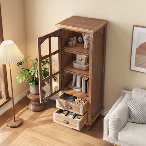 Rustic Wooden Storage Cabinet with Decorative Cutout Door & 2 Drawers