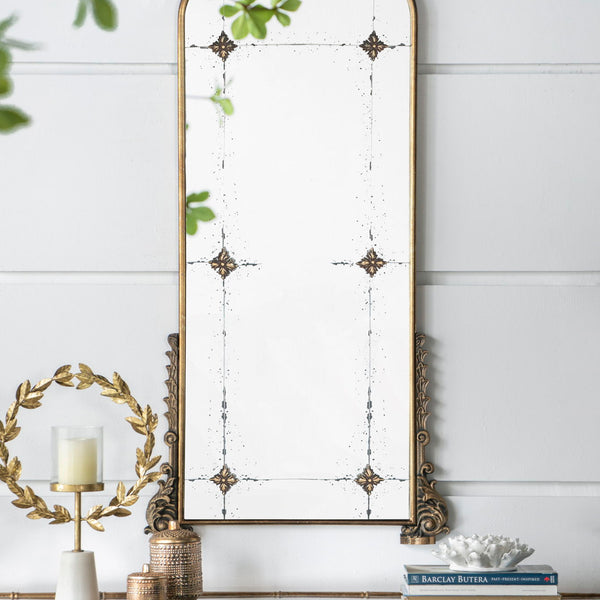 Antique Arched Mirror With Metal Frame, Full Length Mirror For Living Room Bathroom Entryway - Gold
