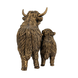 Lifelike Polyresin Highland Cow and Calf Statue