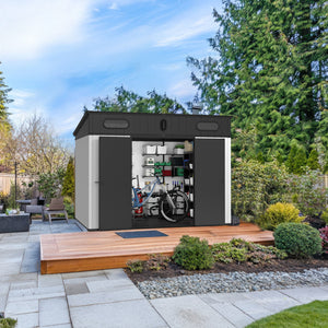 10 Ft. W X 7 Ft. D Plastic Storage Shed With Floor - Black / Gray