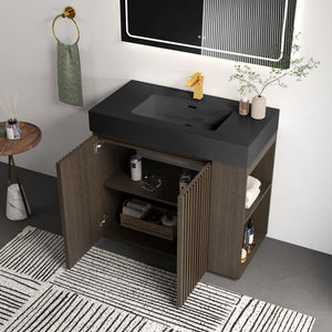 GALAN 36-Inch Bathroom Vanity, Smoked Oak, Dark Walnut with Solid Surface Sink
