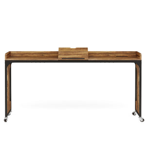Height Adjustable Overbed Table With Wheels - Rustic Brown
