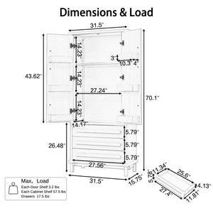 70" Kitchen Pantry Cabinet with 6 Door Shelves and 3 Drawers