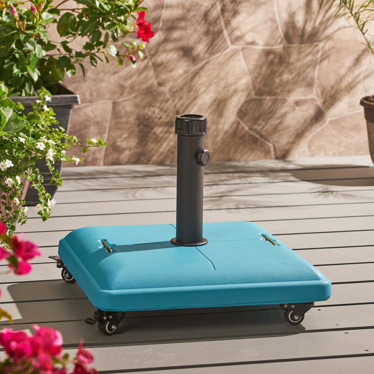 Wheelie - Stylish Square Umbrella Base With Stainless Steel Pole Handle