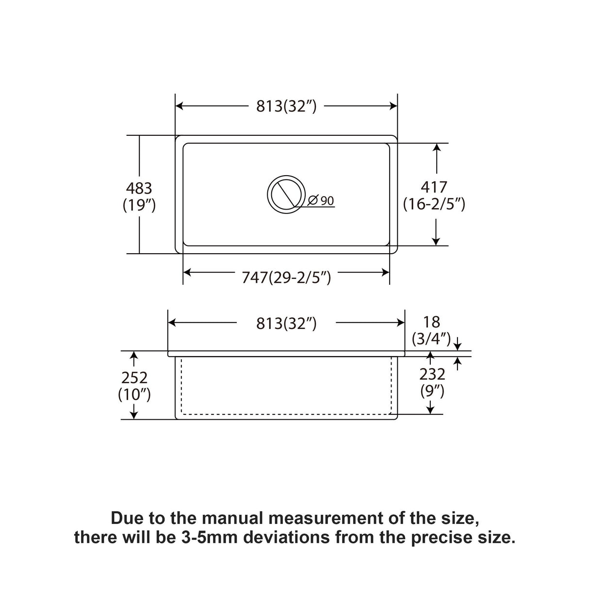 Rectangular Deep Single Bowl Kitchen Sink