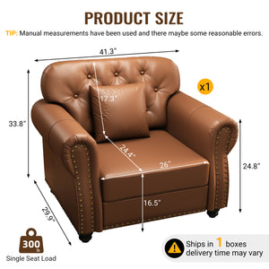 41.3" Upholstered Faux Leather Sofa with Nailhead Trim