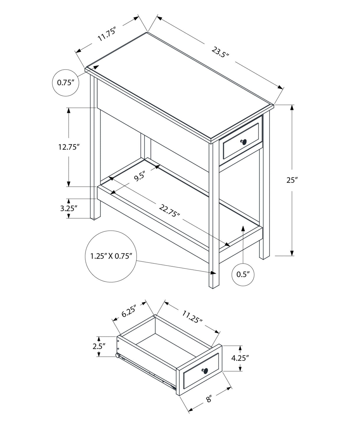 Accent End Table, 2 Tier, Storage Drawer, Transitional - Walnut - Best Buy Furniture