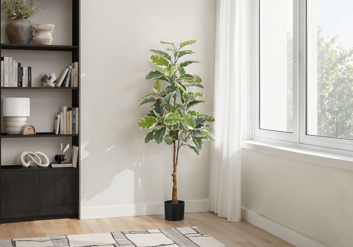 52" Tall, Artificial Plant, Rubber Tree, Indoor, Fake, Floor, Greenery, Potted, Real Touch, Decorative - Green / Black - Best Buy Furniture