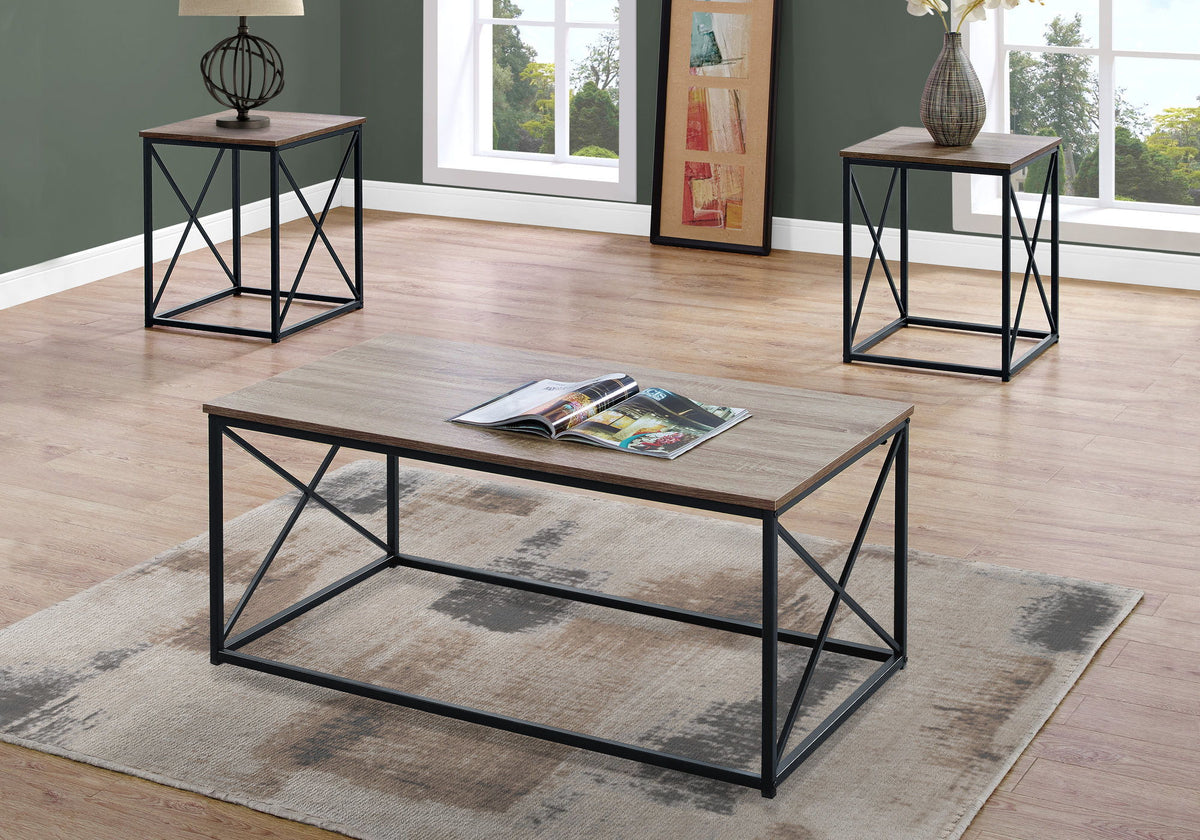 3 Pieces Table Set, Coffee, End, Side, Accent - Brown / Black - Best Buy Furniture