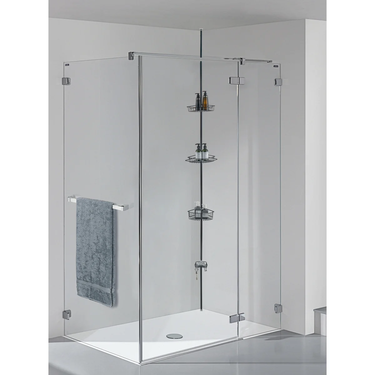 4 Tier Rustproof Shower Caddy Corner Organizer With Adjustable Shelves and Tension Pole
