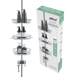 4 Tier Rustproof Shower Caddy Corner Organizer With Adjustable Shelves and Tension Pole