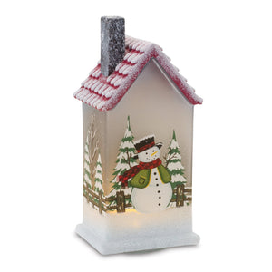LED-Lighted-House-with-Snowman-(Set-of-2)-Christmas-Decor