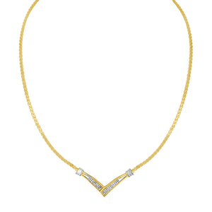 10K Yellow and White Gold 1/2 Cttw Princess Cut Diamond Channel-Set â€œVâ€ Shape 18" Franco Chain Necklace (H-I Color, SI2-I1 Clarity)