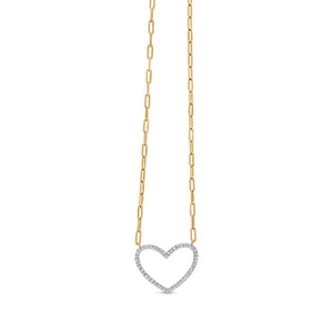 14K Yellow Gold Plated .925 Sterling Silver 1/4 Cttw Diamond Open Heart with Paperclip Chain Pendant Necklace (I-J Color, I2-I3 Clarity) - 18" Inches