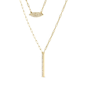 14K Yellow Gold 3/8 Cttw Two-Strand Marquise and Bar Charm Paper Clip Link Pendant Necklace  (I-J Color, I1-I2 Clarity) -18" and 20" Inch Lengths