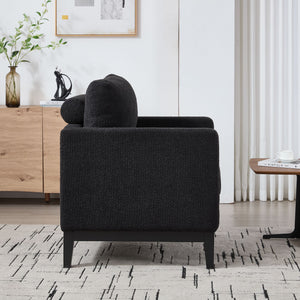 Wide Modern Farmhouse Performance Accent Chair With Legs, Wood Base