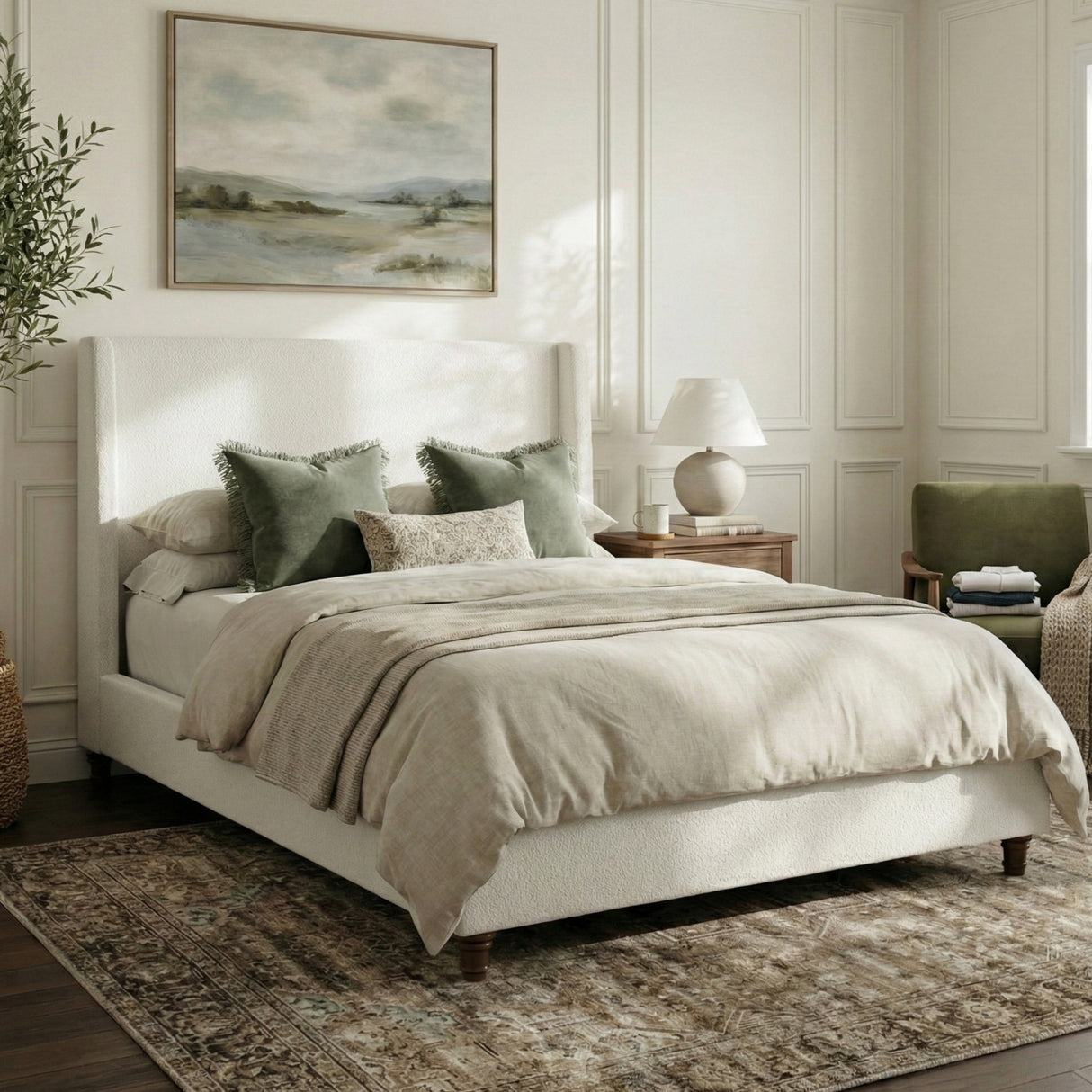 52.7" Tall Upholstered Wingback Queen Platform Bed Frame