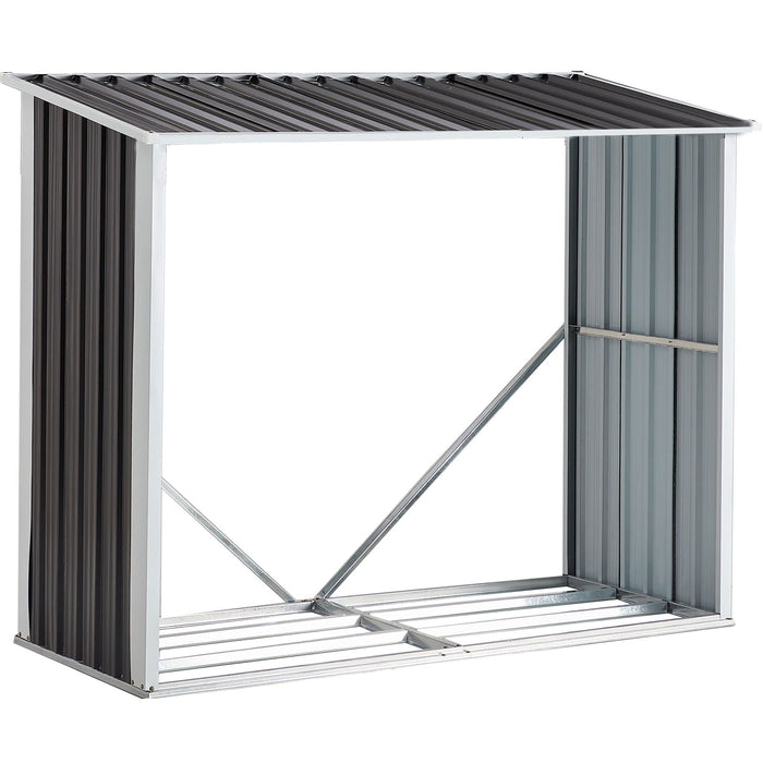 Anthracite Galvanized Steel Log Storage Shed with Roof - Black