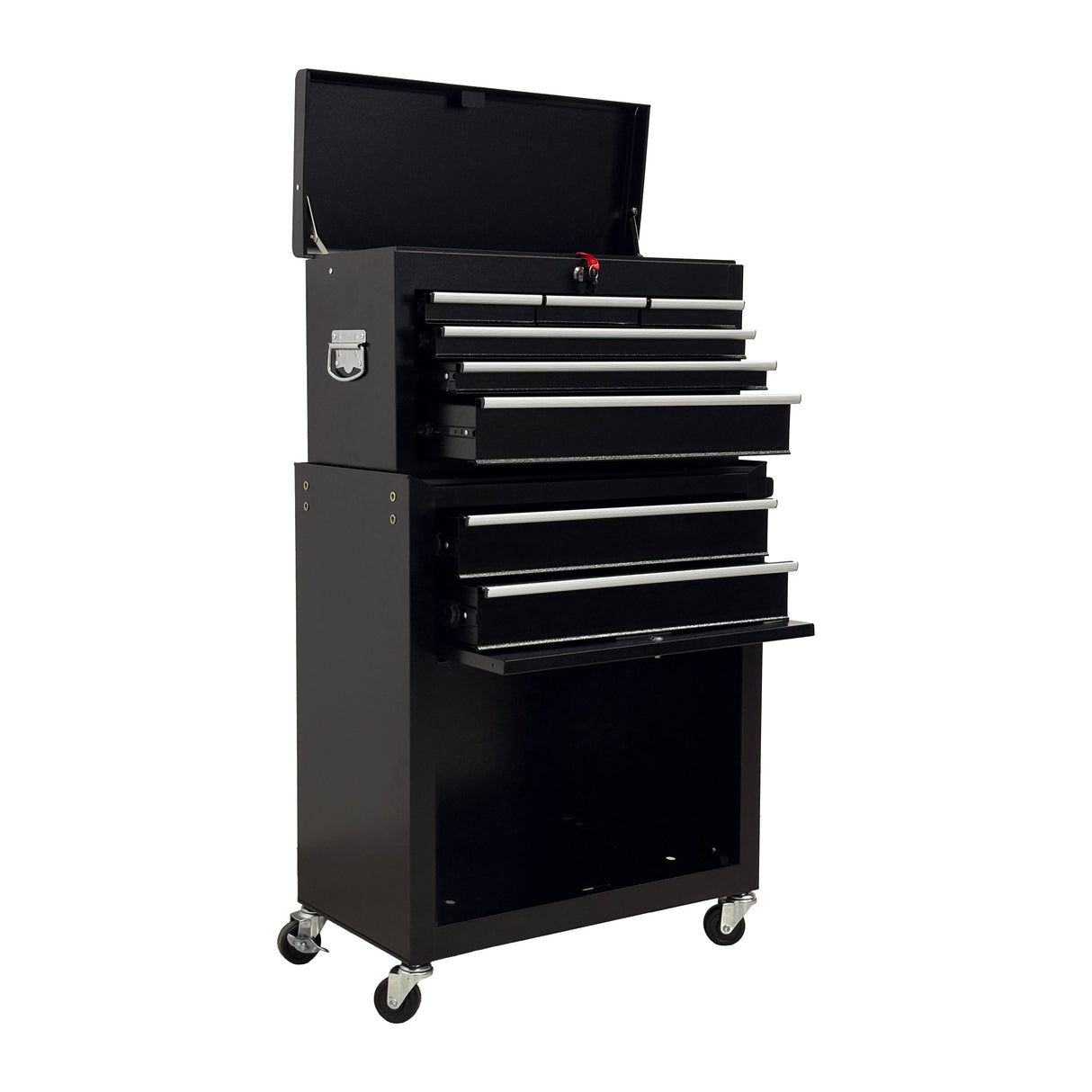 8‑Drawer High‑Capacity Rolling Tool Chest, 2‑in‑1 Detachable Top Box,Metal Tool Storage Cabinet with Drawer Liners, Lockable Wheels &  Side Hooks, Heavy‑Duty Tool Cart for Garage Workshop‑Black