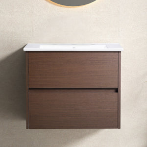 Bathroom Vanity With Basin Wall Hang Storage - Brown / Brown / White