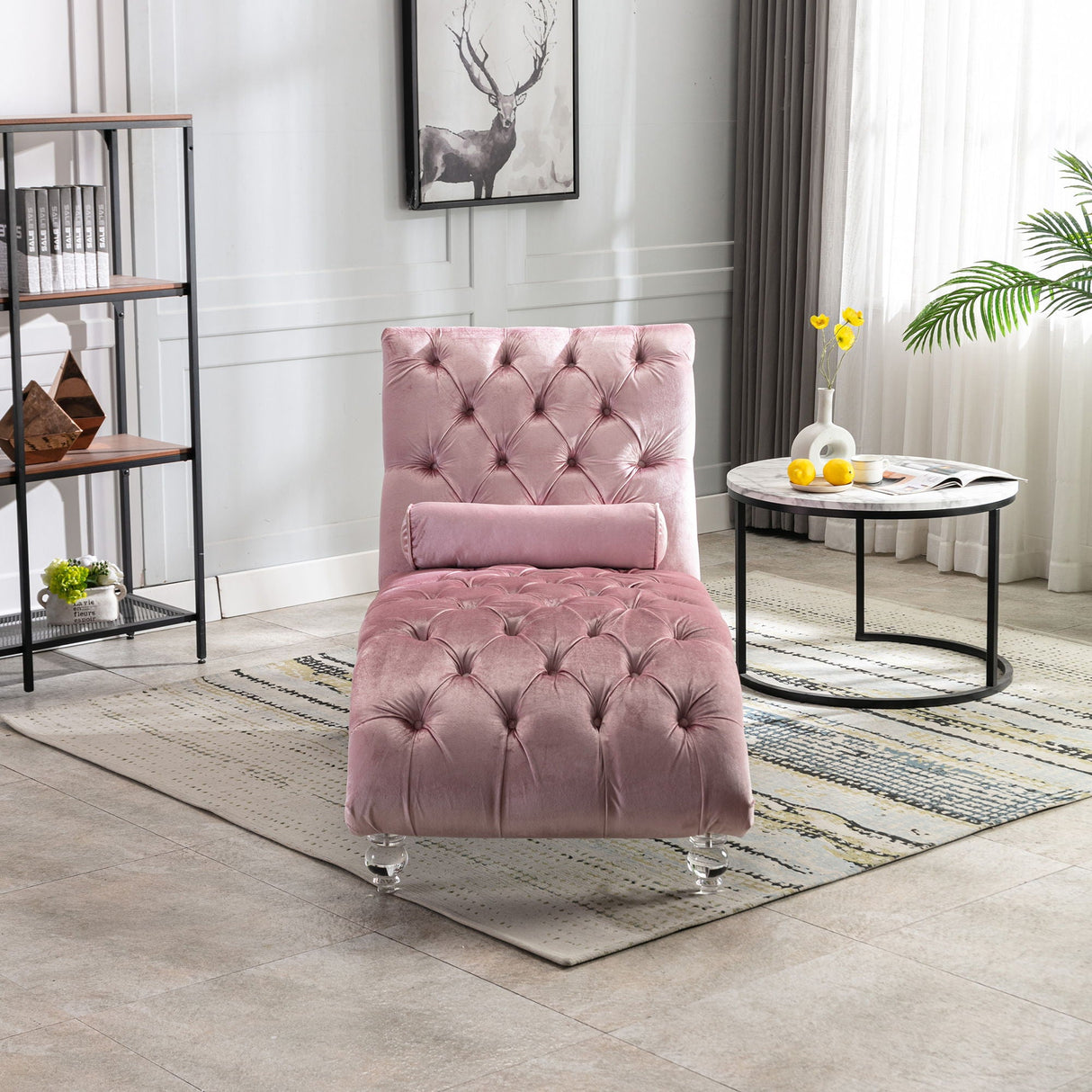 Chaise Lounge Indoor, Button Tufted Upholstered Chaise Lounge Chair With Pillow