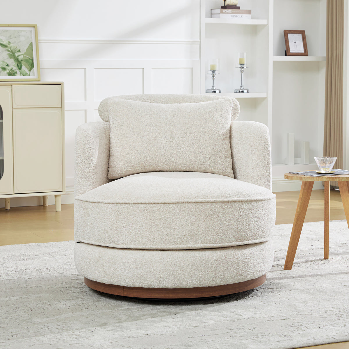 33.86" Swivel Barrel Chair with Chenille Upholstery