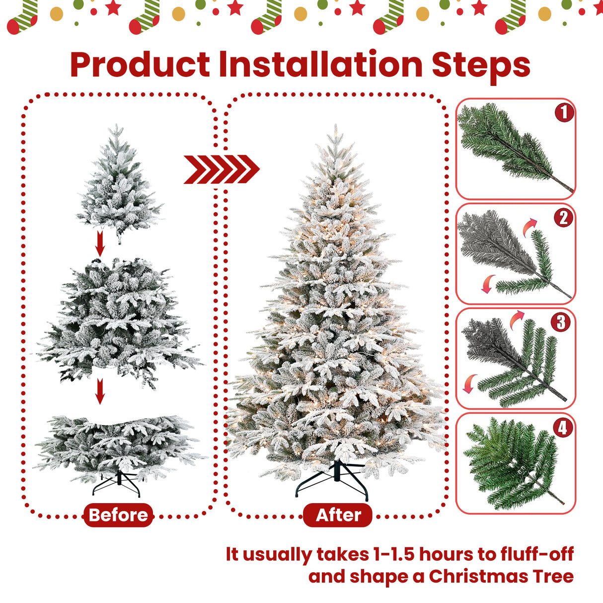 6ft Pre-Lit Flocked Artificial Christmas Tree with 400 Warm White Lights
