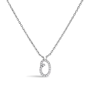 10K White Gold Diamond Accent "A" Initial Script Style Pendant Necklace