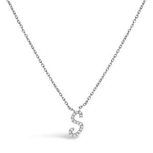 10K White Gold Diamond Accent "A" Initial Script Style Pendant Necklace