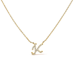 10K White Gold Diamond Accent "A" Initial Script Style Pendant Necklace