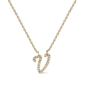 10K White Gold Diamond Accent "A" Initial Script Style Pendant Necklace