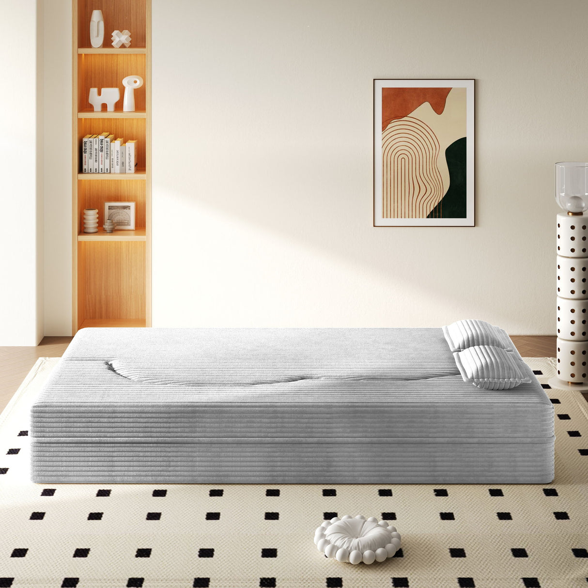 Floor Sofa With 2 Pillows, Convertible Twin Size Mattress For Living Room