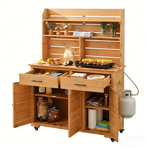 TOPMAX 65''H Large Garden Potting Bench with Lockable Wheels and Storage Cabinet