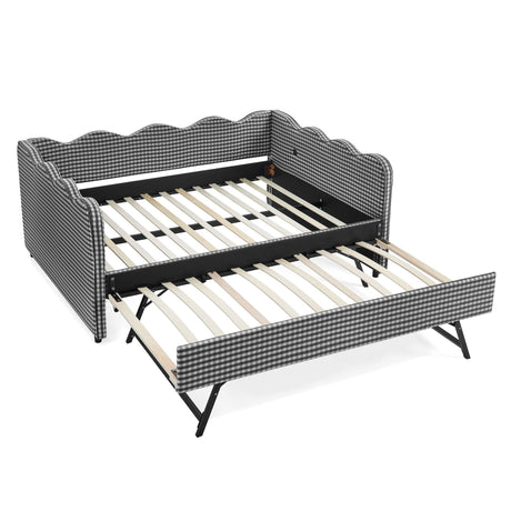 Gingham Daybed With USB Charging Port, Wave-Shaped Design