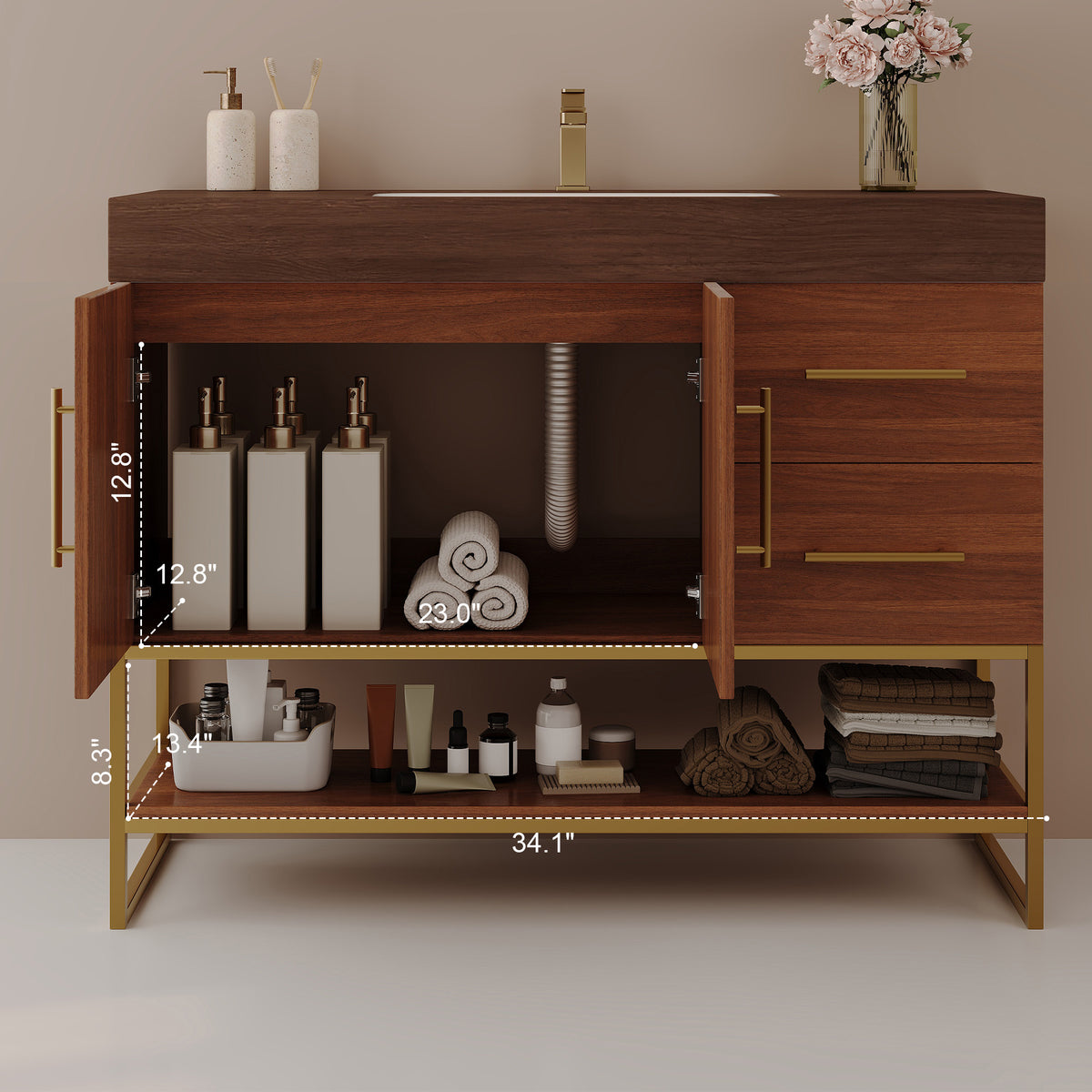36" Modern Free-Standing Bathroom Vanity with Seamless Ceramic Sink