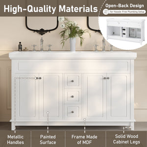 Bathroom Vanity With Double Sinks, 3 Drawers & 4 Doors, Soft Close, All Open Back Design - White