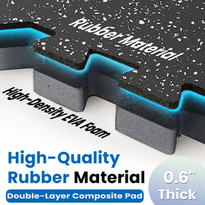 0.6 Inch Thick Gym Floor Mats, 6 Tiles Rubber Top with EVA Foam