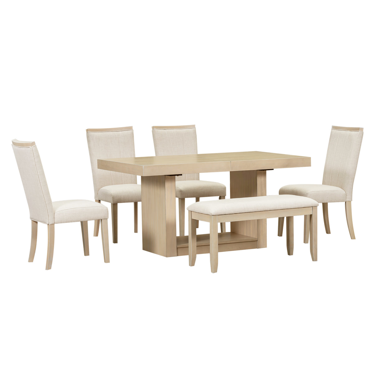 TOPMAX Contemporary 6-Piece Extendable Pedestal Dining Table Set
