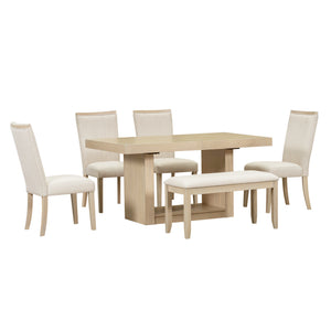 TOPMAX Contemporary 6-Piece Extendable Pedestal Dining Table Set