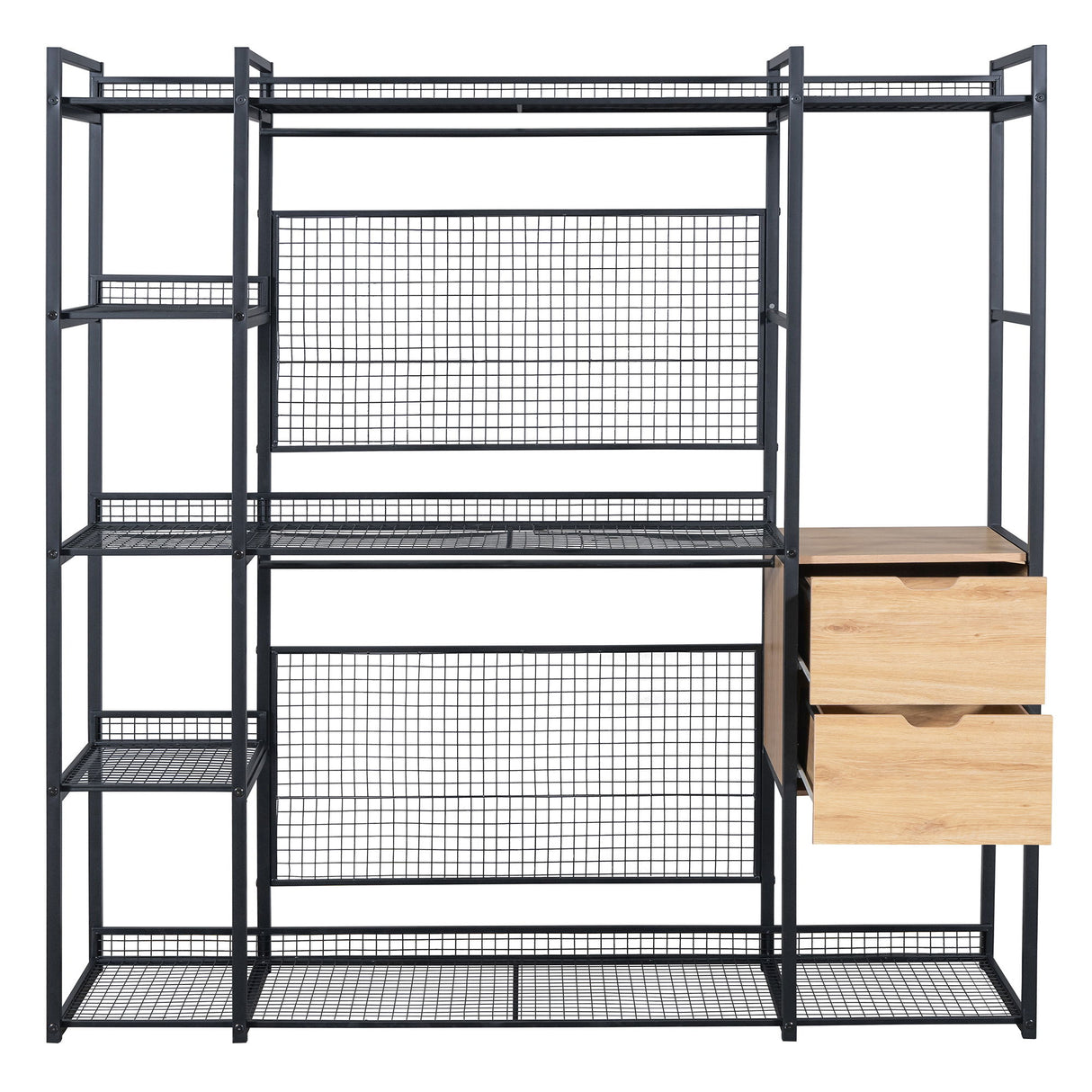 Open Style Wardrobe With Hanging Rails, Shelves And Drawers