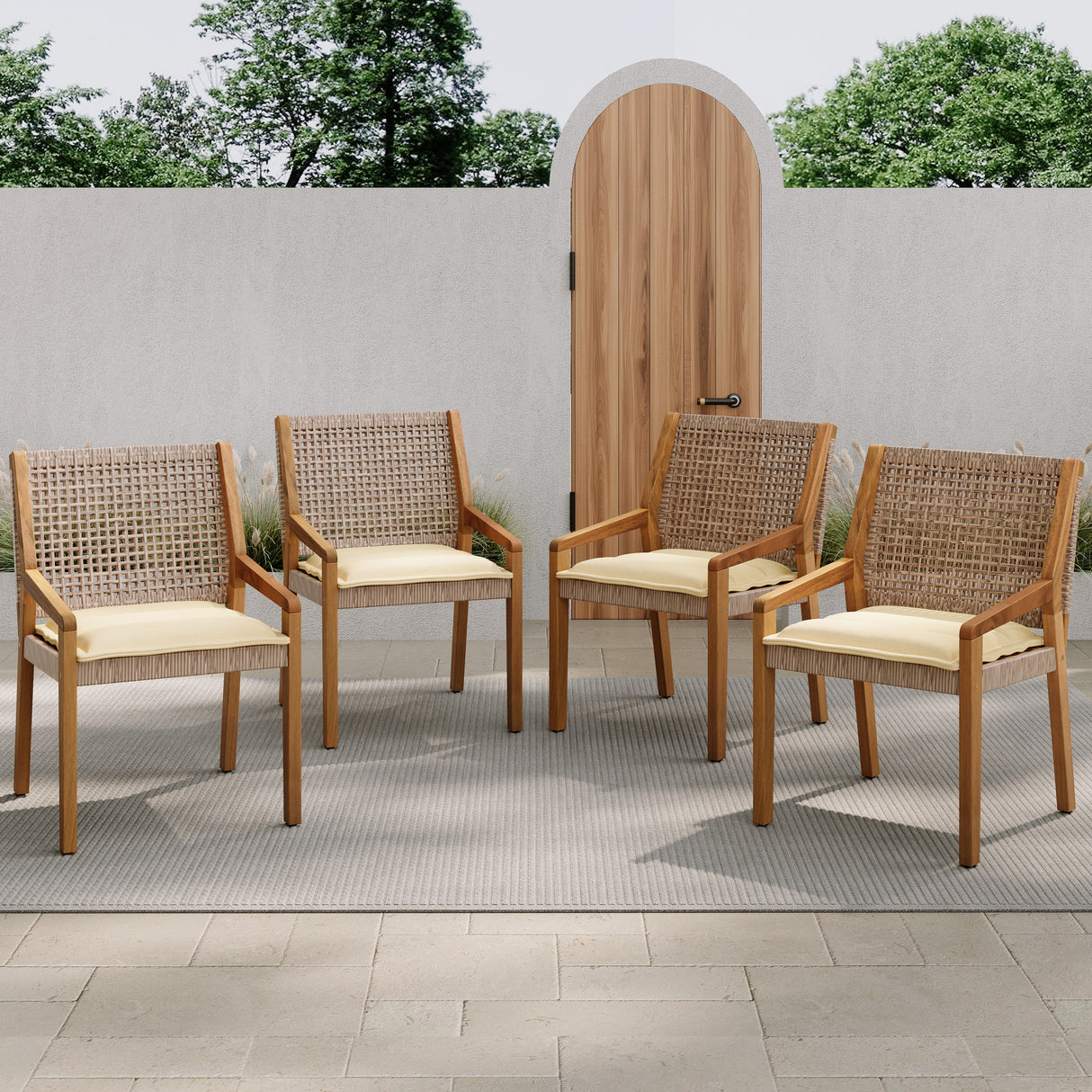 Outdoor Dining Chair Set - Acacia Wood and Wicker