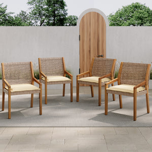 Outdoor Dining Chair Set - Acacia Wood and Wicker