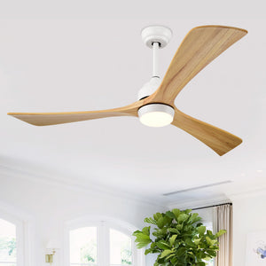 52" Solid Wood Blades Ceiling Fan with Lights and Remote Control